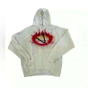 Men’s Jerzees Size XL Airbrushed Hoodie initial‎ J white red black flames